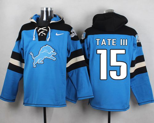 Nike Lions #15 Golden Tate III Blue Player Pullover NFL Hoodie - Click Image to Close